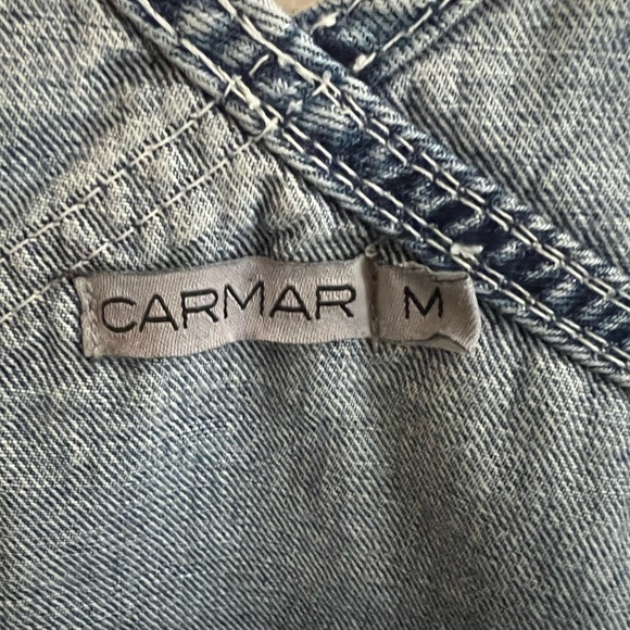 CarMar Medium Overall Shorts Blue Denim Jean Destroyed Distressed - Picture 2 of 7
